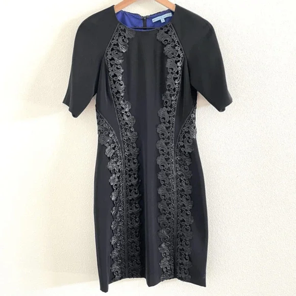 Antonio Melani Black Lace Trim Sheath Dress Women’s 2 - Picture 1 of 7